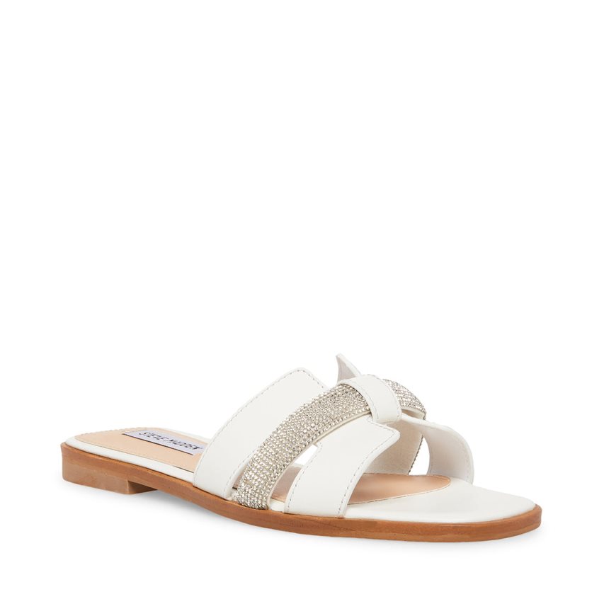 White Steve Madden Holli Leather Women's Slides | PH 3015QXA